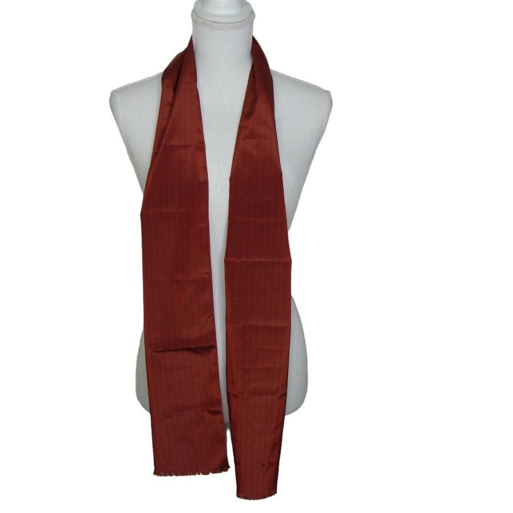 Vintage Ray Strauss Scarf 65" Length Stripe Rust Brown Color Fringe Fashion Belt